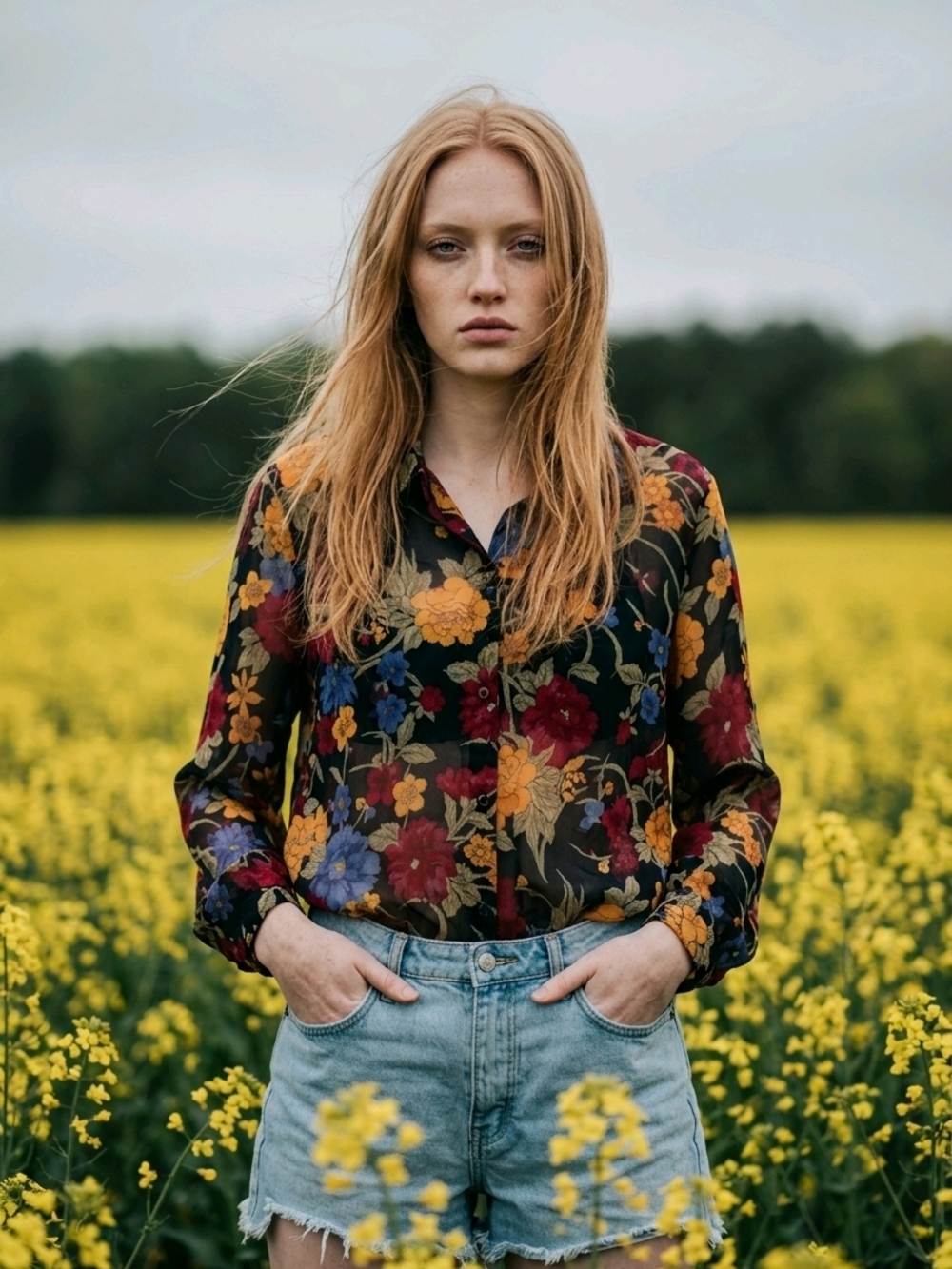 JM Collection Black Sheer Floral Button-Down Blouse